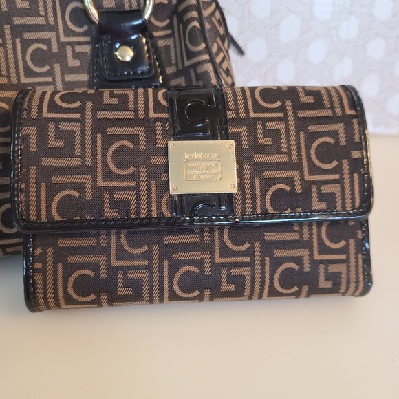Liz Claiborne Set - Barrel Bag and Wallet - Brown and Cream Logo - Picture 2 of 14